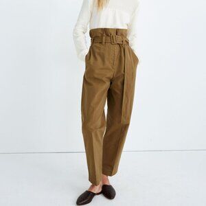 CARON CALLAHAN Dover khaki Paper Bag Waist Belted Pants - S